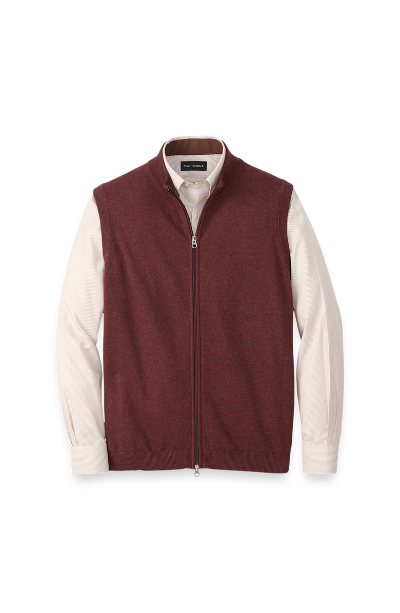 Paul Fredrick Cotton Full Zip Mock Neck Vest, Main, color, Burgundy