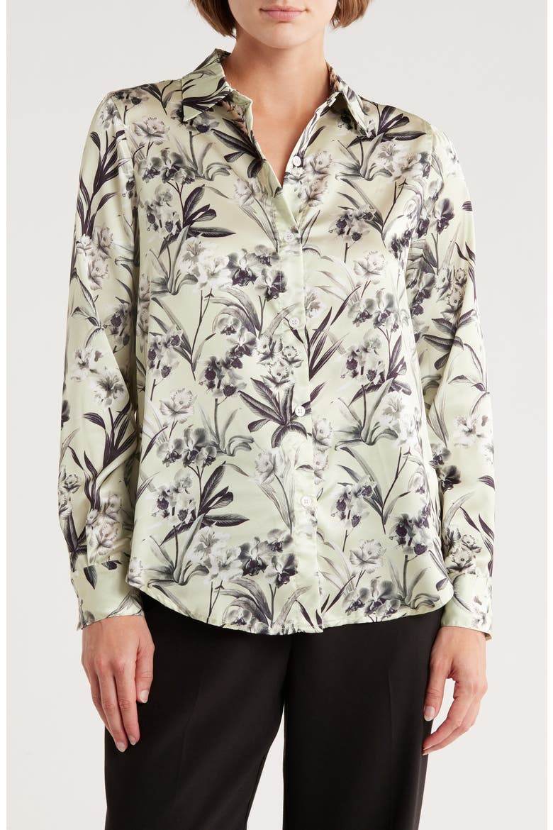 Floral Long Sleeve Button-Up Shirt, Main, color, GREEN/ FLORAL PRINT