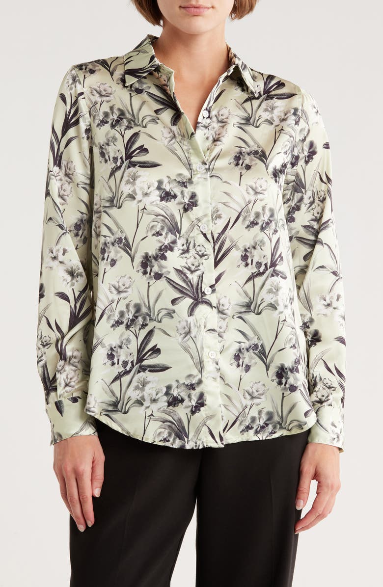 ELIE ELIE TAHARI Floral Long Sleeve Button-Up Shirt, Main, color, Green/ Floral Print