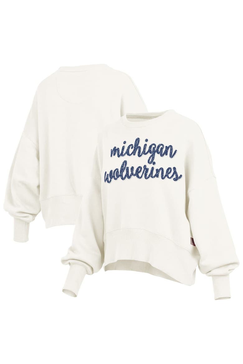 Women's Pressbox Cream Michigan Wolverines Oversized Chelsea Waist Length Pullover Sweatshirt, Alternate, color, Cream