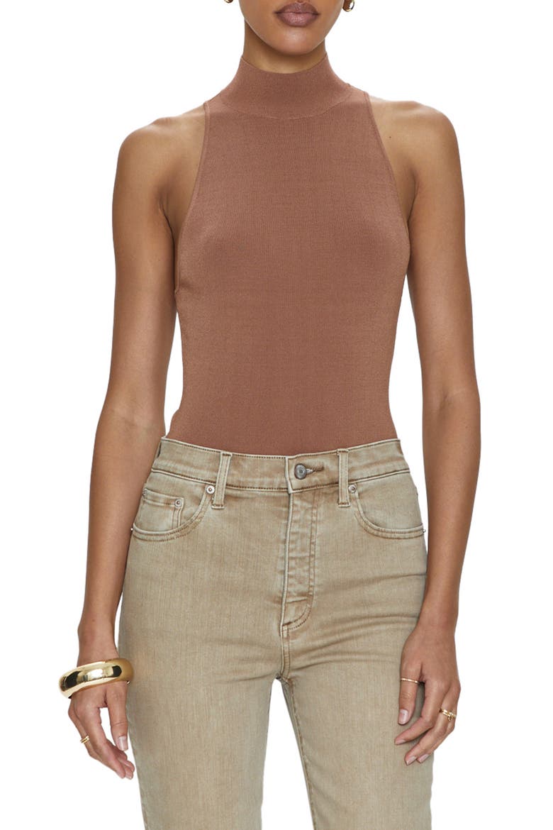 Janessa Mock Neck Bodysuit, Main, color, HAZELNUT