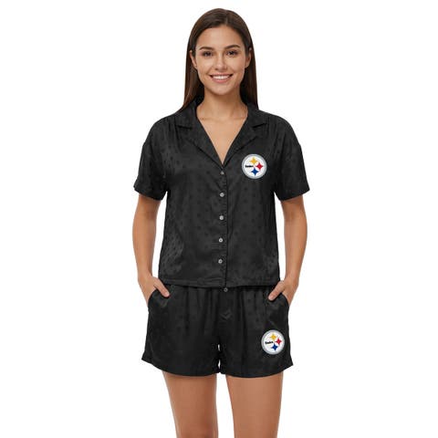 Women's Concepts Sport Black Pittsburgh Steelers Wink Dot Satin Jacquard Sleep Set