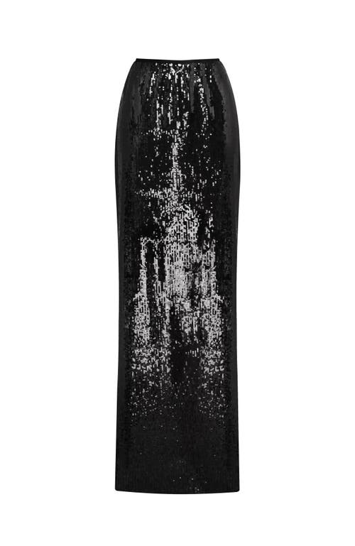 Milla Dramatic Fitted Sequinned Black Maxi Skirt In Black