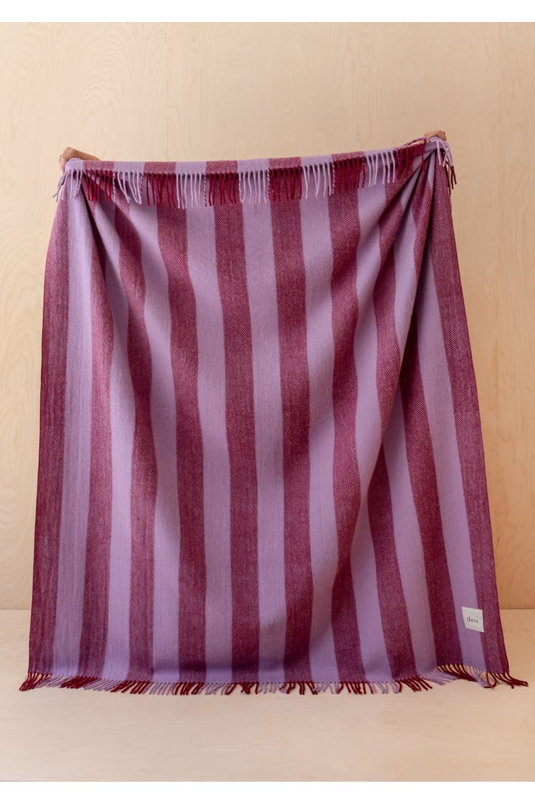 Recycled Wool Stripe Throw Blanket, Alternate, color, Lilac Diamond Stripe