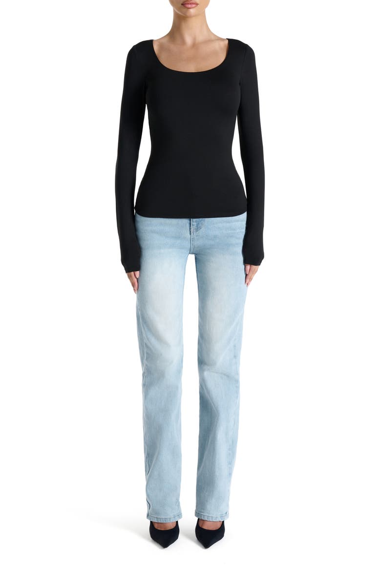 Naked Wardrobe Bare Scoop Neck Long Sleeve Top, Alternate, color, Black
