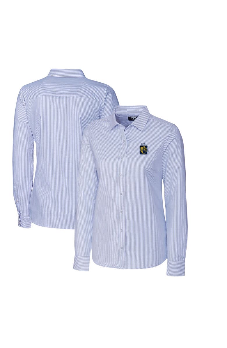 Cutter & Buck Women's Cutter & Buck Light Blue FIU Panthers Oxford Stripe Stretch Long Sleeve Button-Up Shirt, Main, color, 