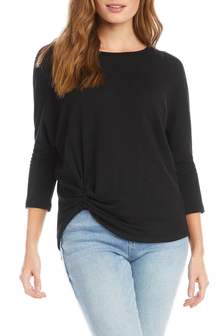 Three-Quarter Sleeve Pick-Up Top, Main, color, BLACK