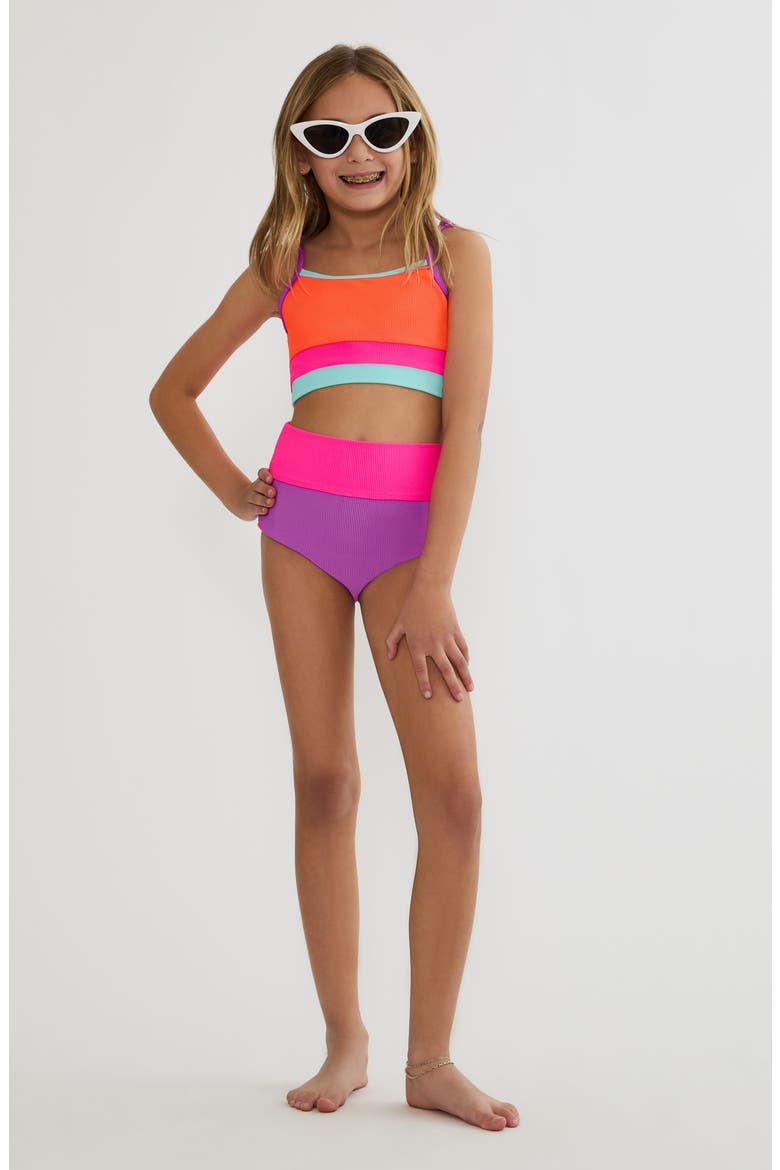 Kids' Little Eva Emmy Two-Piece Swimsuit, Main, color, VIBRANT VOLLEY COLORBLOCK