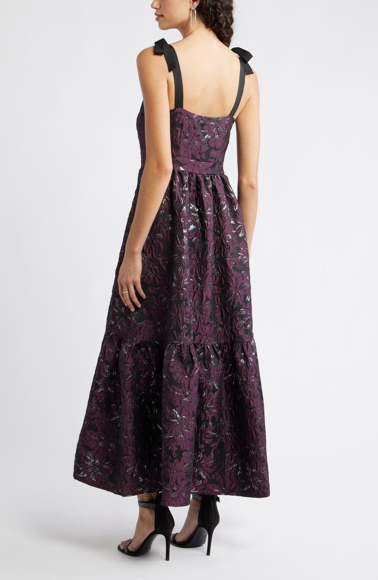 Chelsea28 Tiered Floral Brocade Tie Strap Maxi Dress, Alternate, color, Purple Multi Floral Brocade