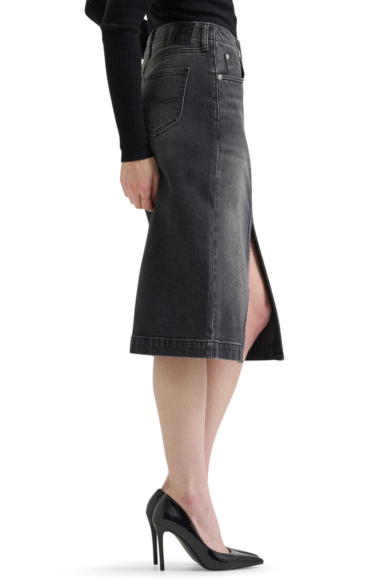 Zip Front Denim Skirt, Alternate, color, CHARRED BLACK