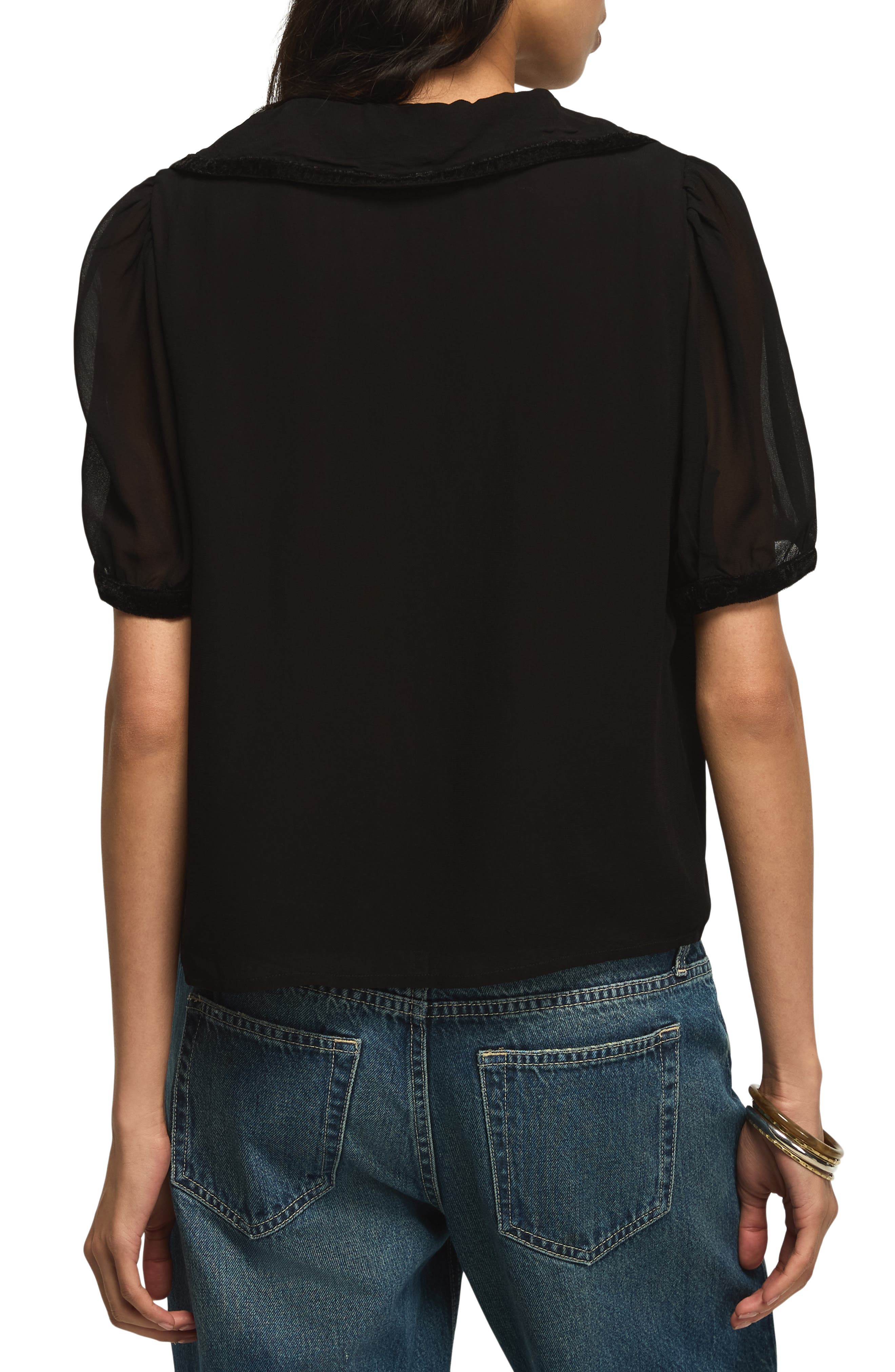 Lucky Brand Velvet Trim Peter Pan Collar Blouse (Women) | Nordstrom