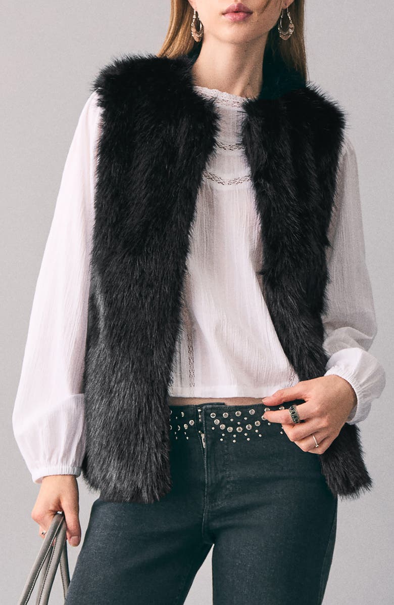 MANGO TEEN Faux Fur Vest, Main, color, Black