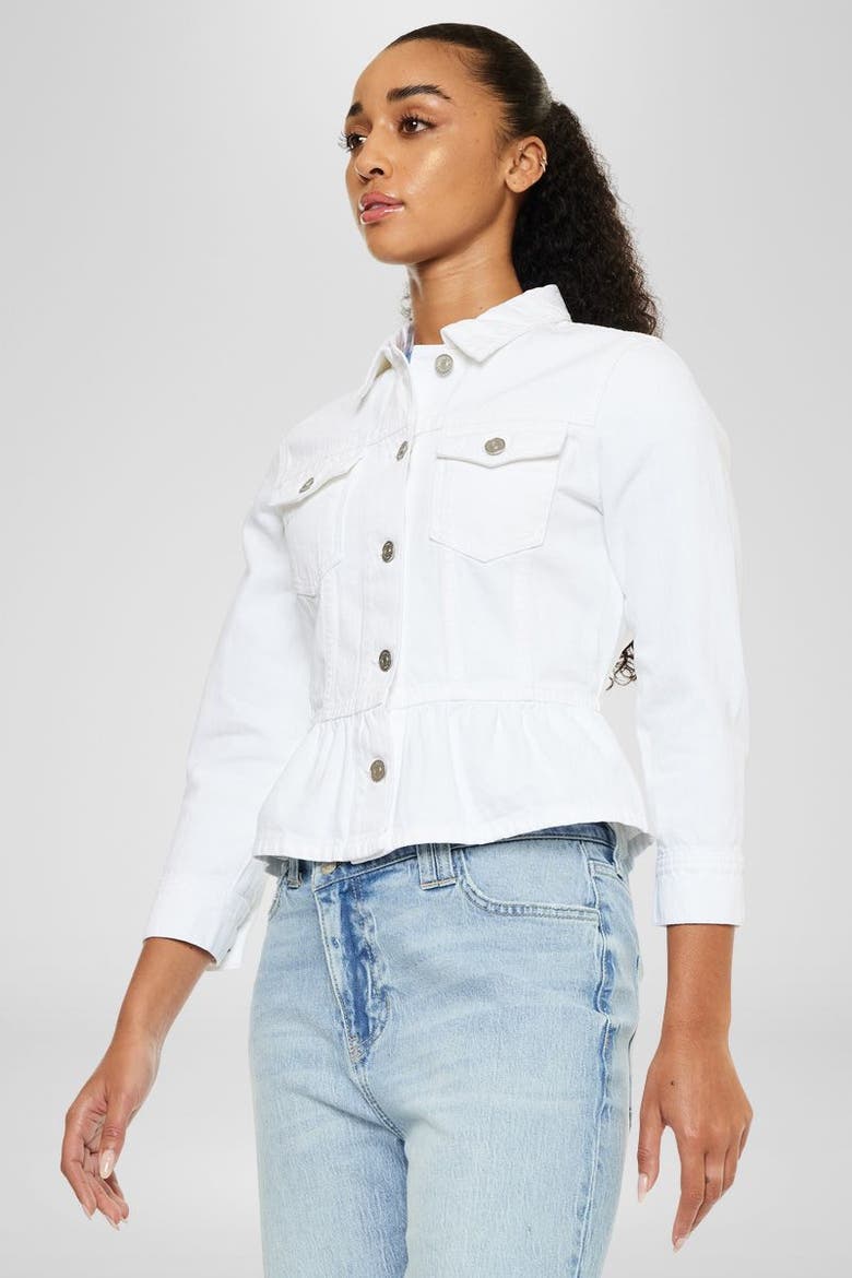 Marilou Peplum Denim Jacket, Alternate, color, White