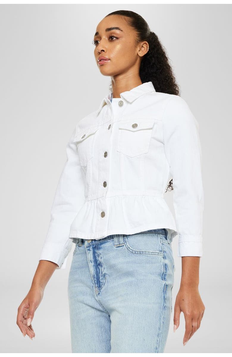 KanCan Marilou Peplum Denim Jacket, Alternate, color, White