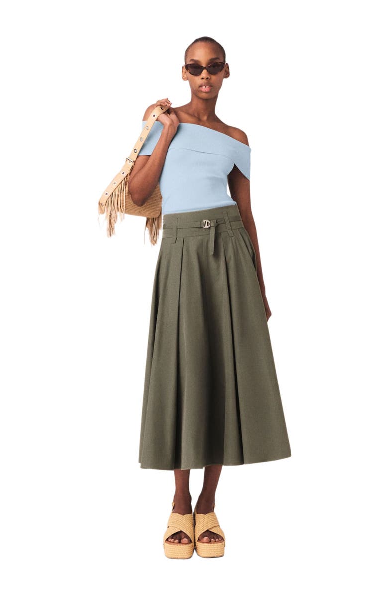 maje Cotton pleated maxi skirt, Alternate, color, Khaki