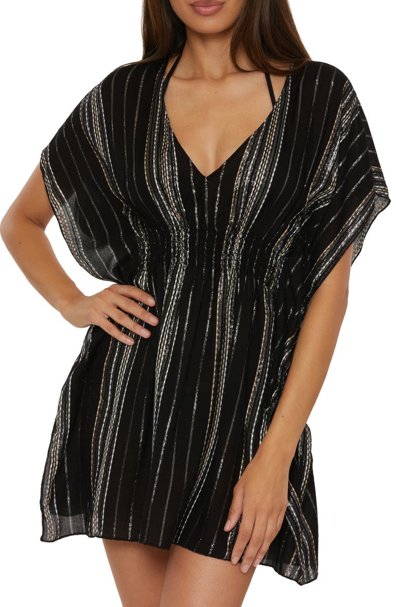 Becca Radiance Woven Cover-Up Tunic, Main, color, Black/ Multi