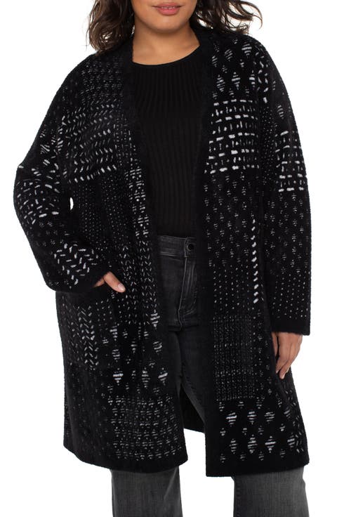 Fuzzy Jacquard Sweater Coat (Plus)