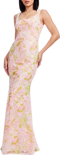 Tyra Beaded Sequin Floral Chiffon Gown