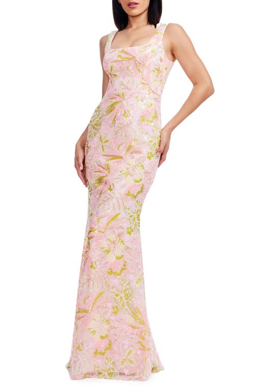 DRESS THE POPULATION DRESS THE POPULATION TYRA BEADED SEQUIN FLORAL CHIFFON GOWN