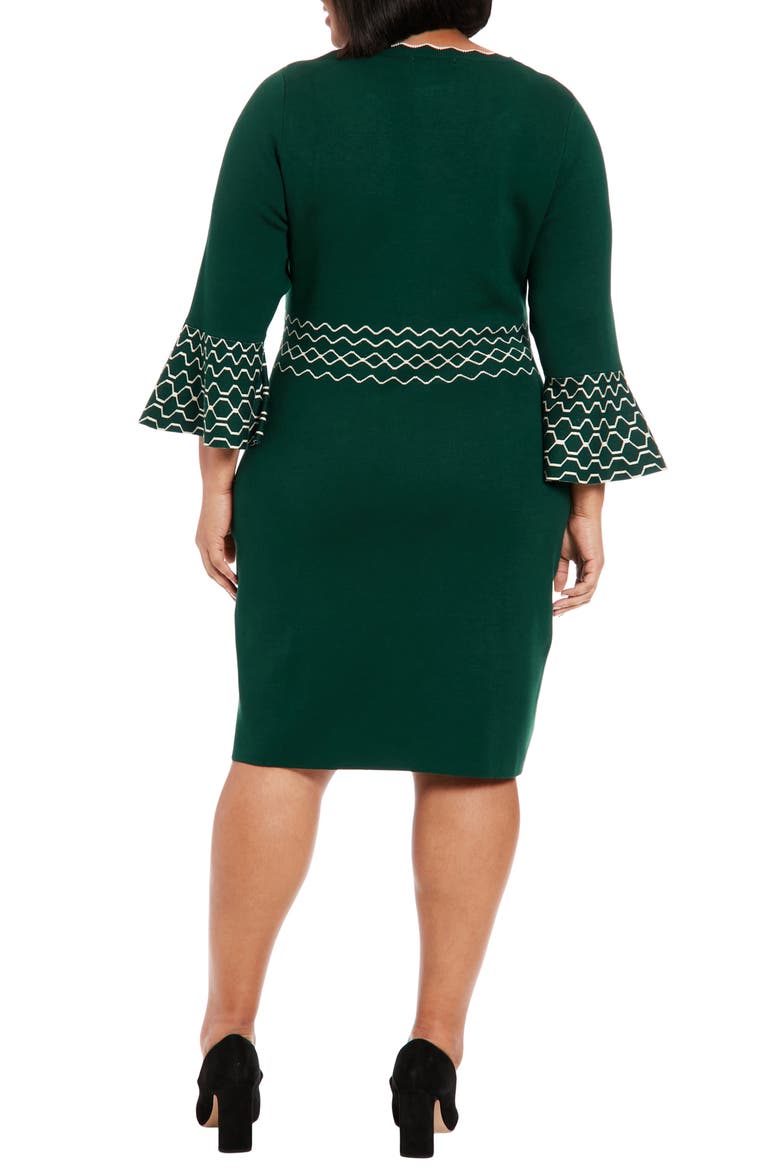 Piped Bell Sleeve Sweater Dress, Alternate, color, GREEN
