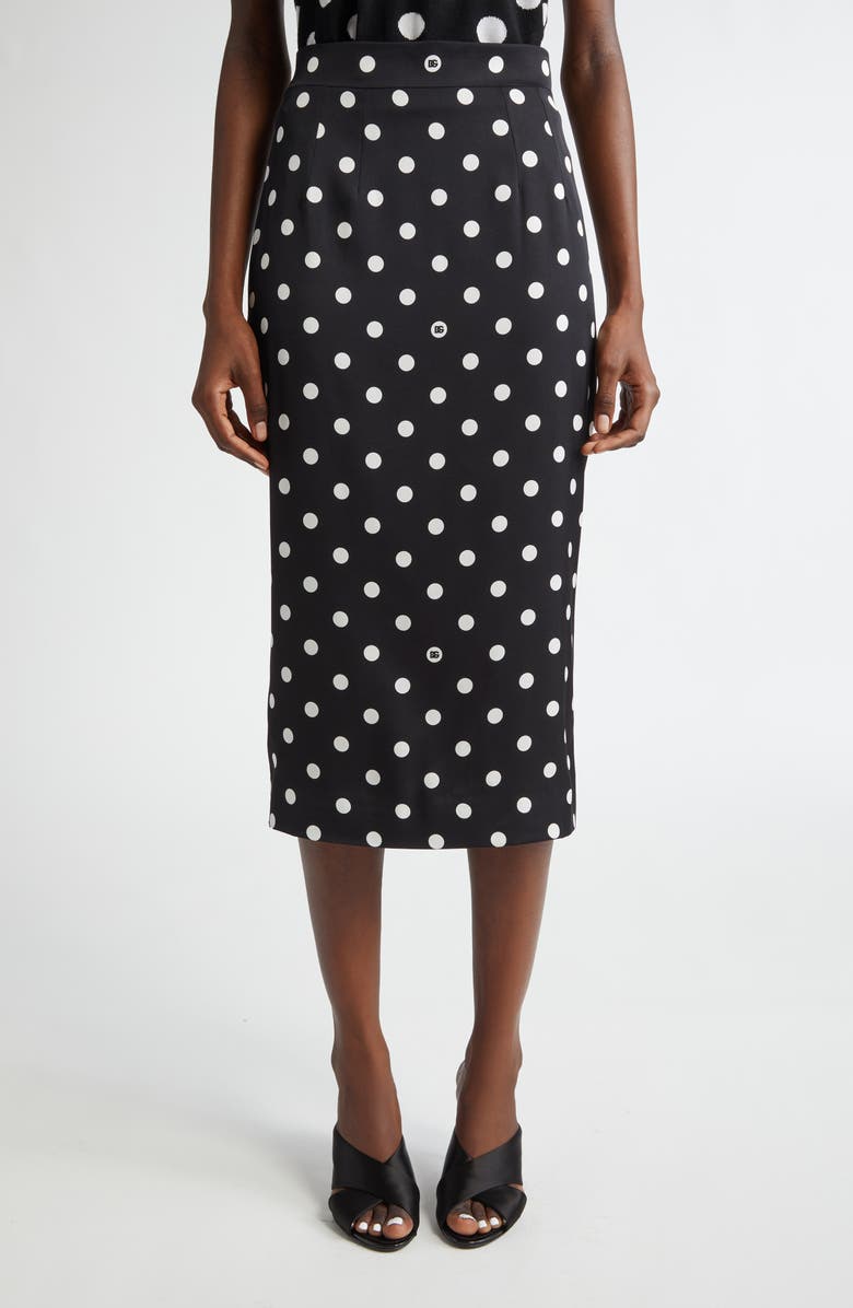 Dolce&Gabbana Polka Dot Stretch Silk Pencil Skirt, Main, color,