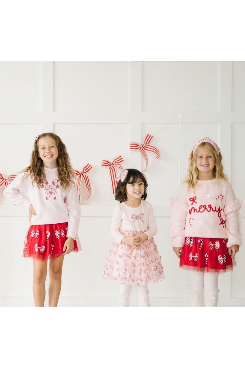 Candy Cane Confetti Christmas Long Sleeve Tutu Dress, Alternate, color, Pink