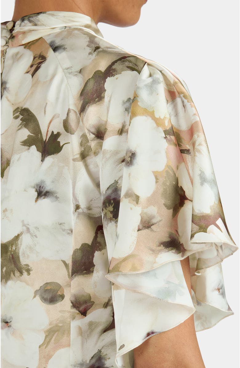 Santorelli Joyce Mock Neck Blouse in Floral Georgette, Alternate, color, Peach Whip