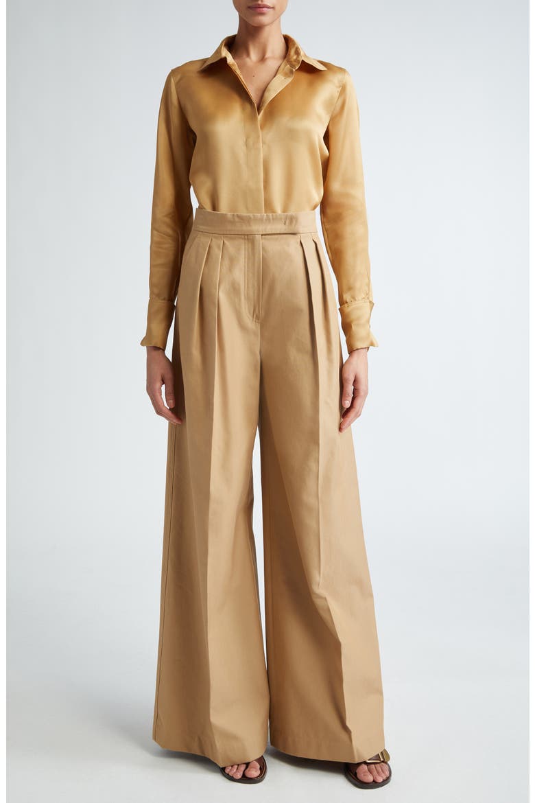 Corte Wide Leg Cotton Trousers, Alternate, color, TOBACCO