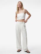 Koton Linen Blend Mid Rise Tailored Wide Leg Pants