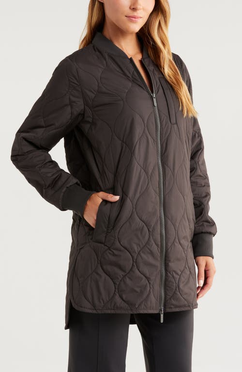 Zella Longline Onion Quilted Bomber Jacket In Black
