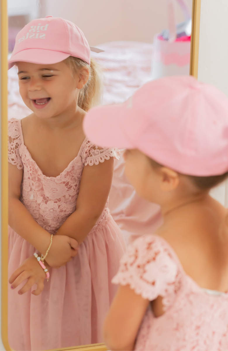 Bits & Bows Big Sister Twill Bow Baseball Hat, Alternate, color, Pink