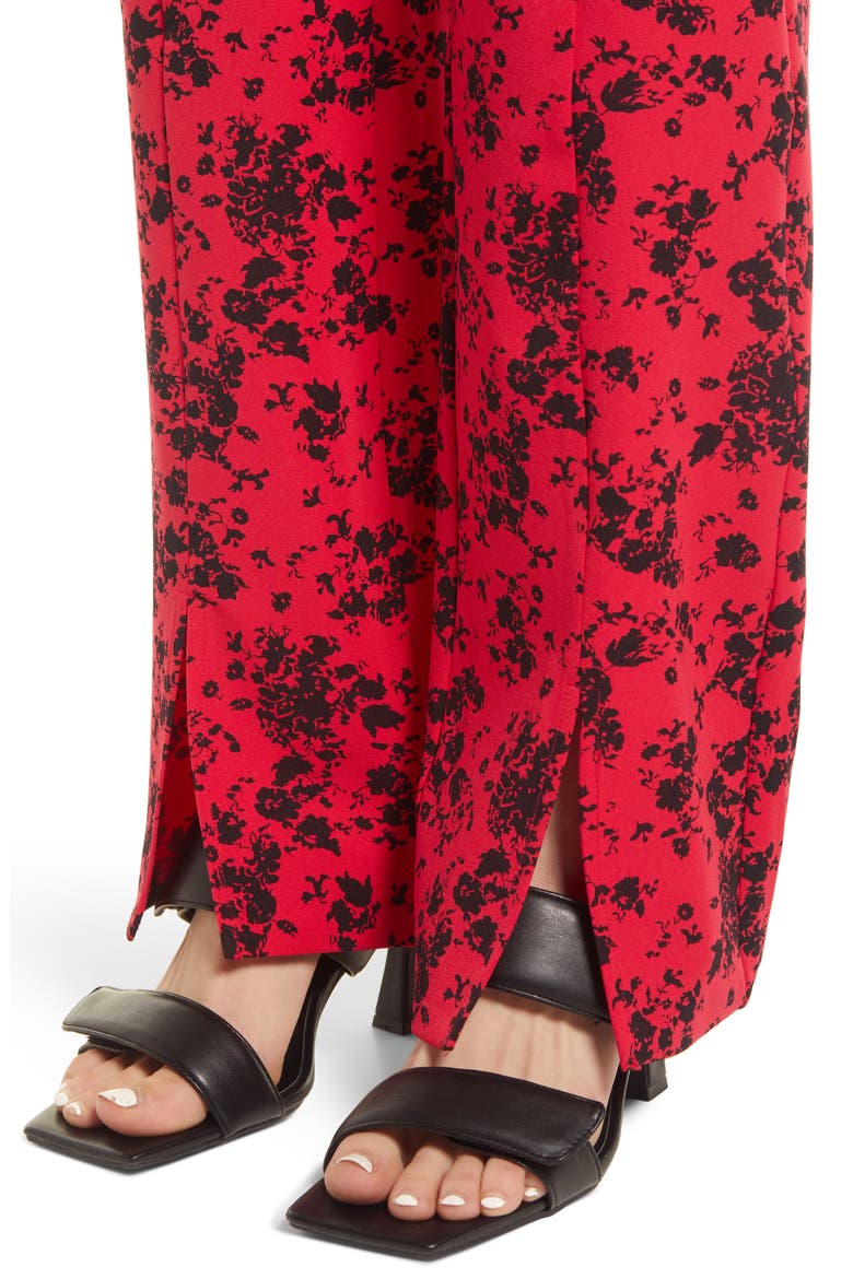Slim Fit Split Hem Pants, Alternate, color, RED- BLACK JARDIN FLORAL