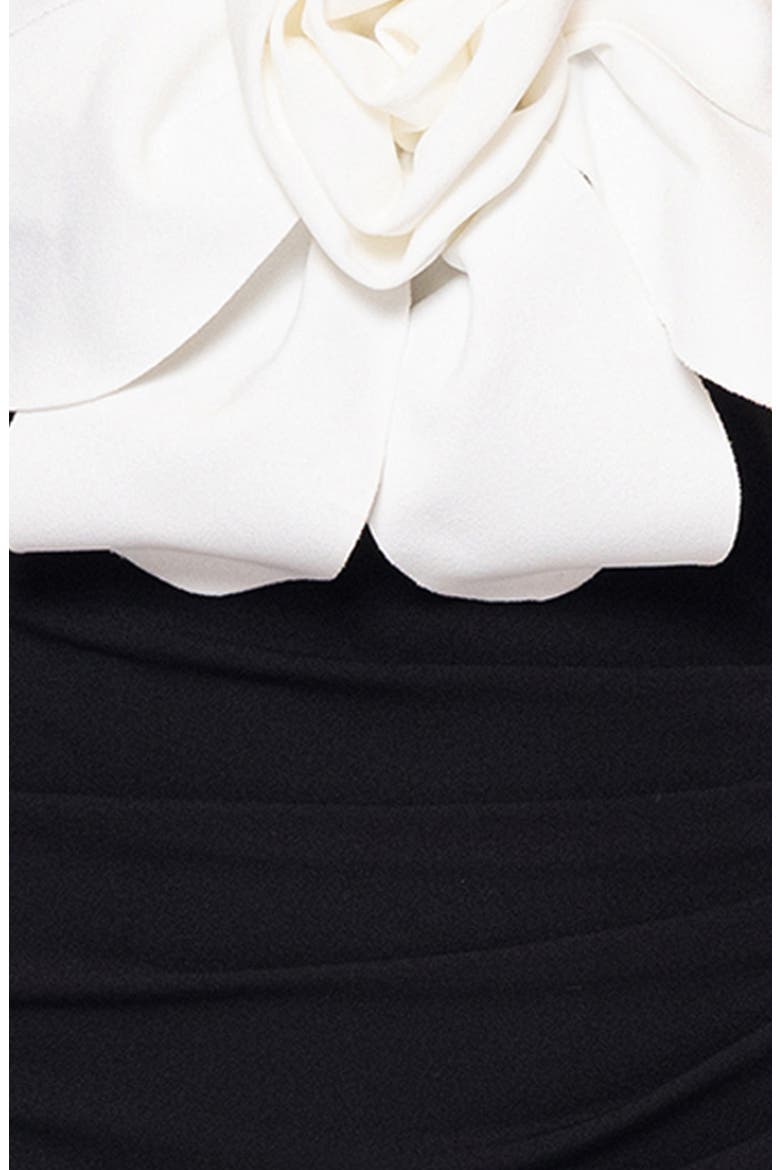 Floral Appliqué Strapless Scuba Knit Sheath Cocktail Dress, Alternate, color, BLACK/ WHITE