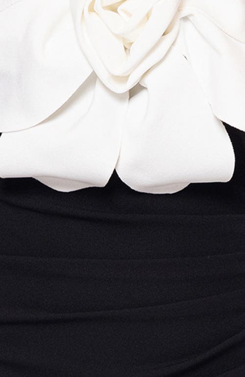 Betsy & Adam Floral Appliqué Strapless Scuba Sheath Cocktail Dress In Black/white