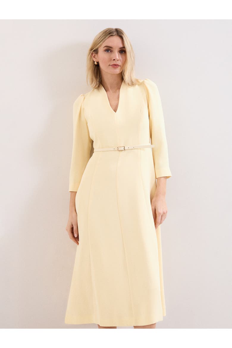 Danielle Belted Midi Dress, Alternate, color, Pale Yellow