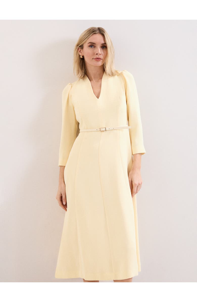 Phase Eight Danielle Belted Midi Dress, Alternate, color, Pale Yellow