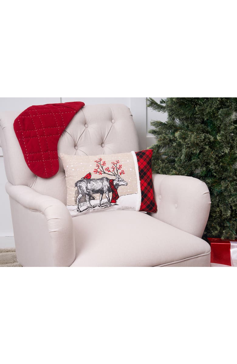 C&F Home Christmas Deer Embroidered and Printed Throw Pillow, 13" x 18", Alternate, color, Beige