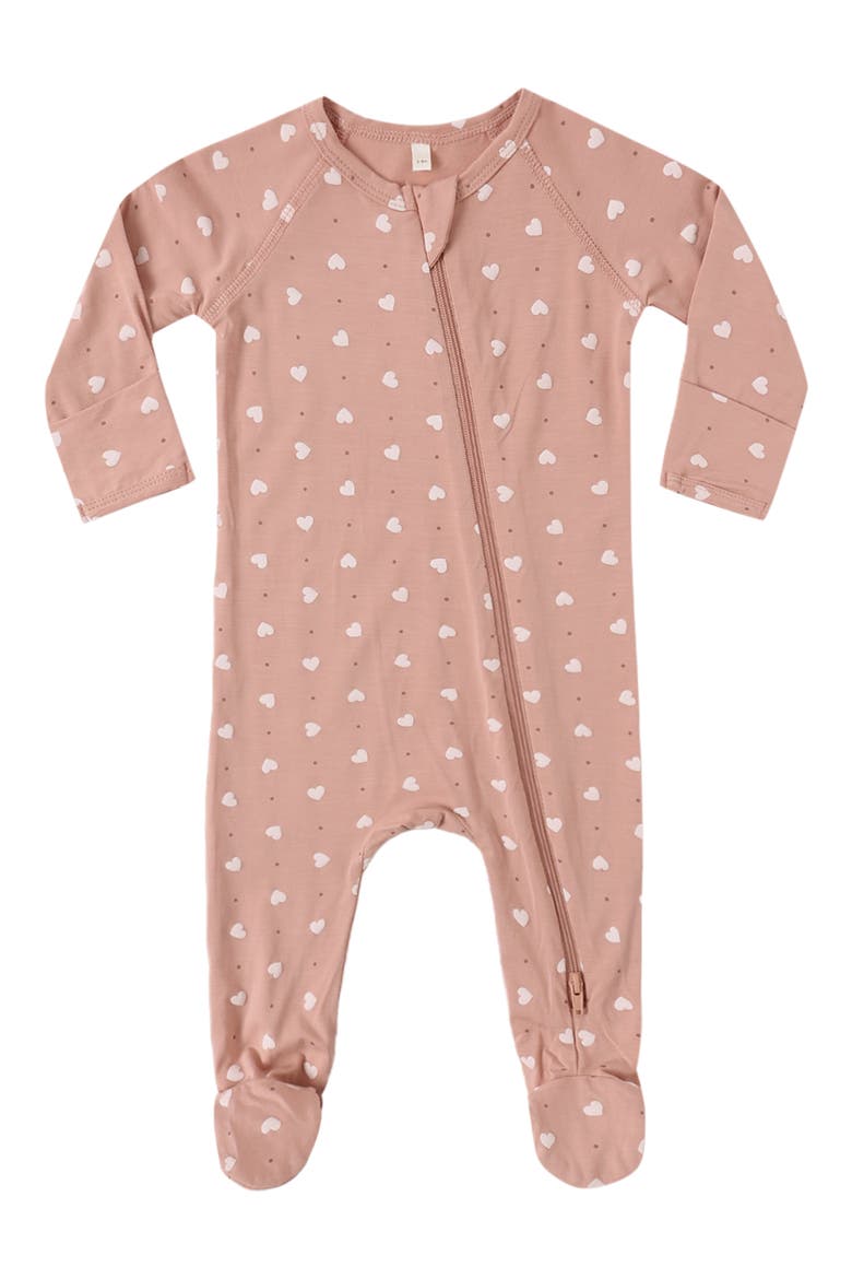 Pink Heart Print Zip Footie, Main, color, PINK