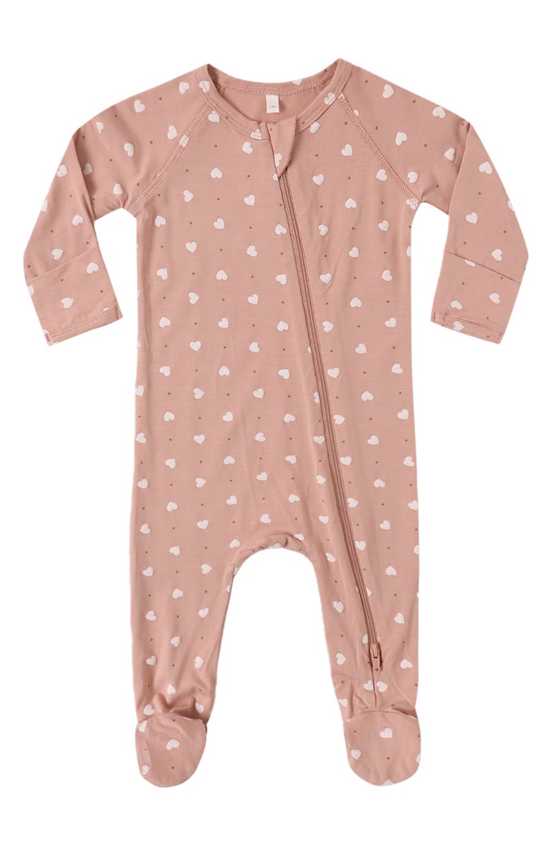 QUINCY MAE Pink Heart Print Zip Footie, Main, color, Pink