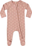 QUINCY MAE Pink Heart Print Zip Footie