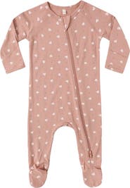 QUINCY MAE Pink Heart Print Zip Footie