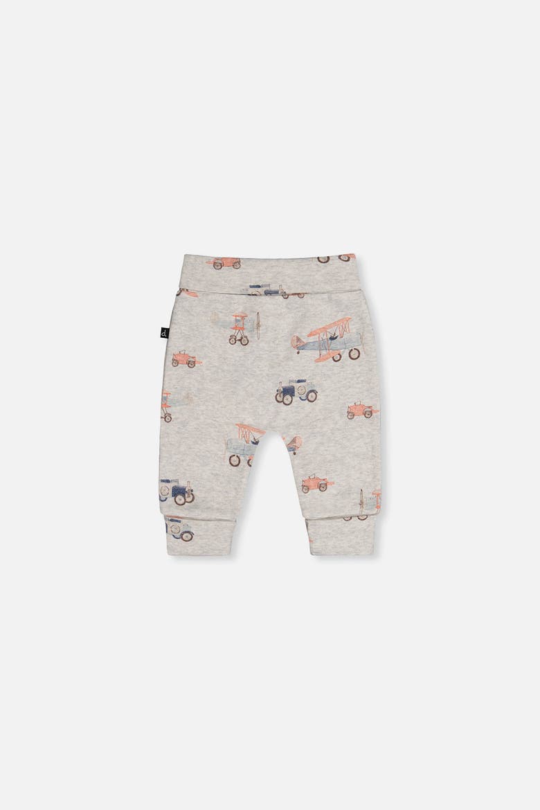 Organic Cotton Airplane Foldover Waist Evolutive Pants, Alternate, color, Beige Printed Airplanes