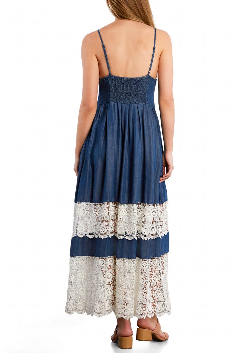 Light Veil Lace Inset Midi Dress, Alternate, color, DENIM