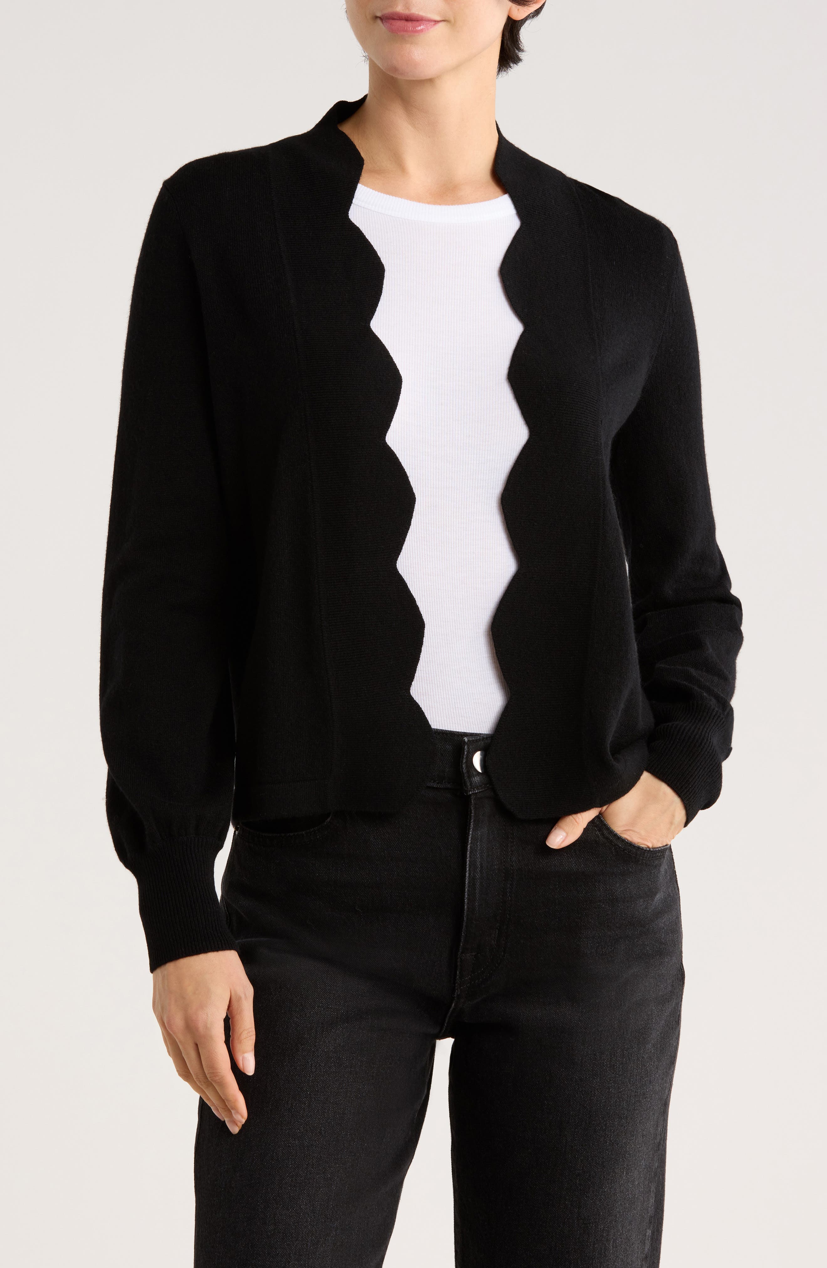 Sofia Cashmere Scallop Edge Open Cardigan