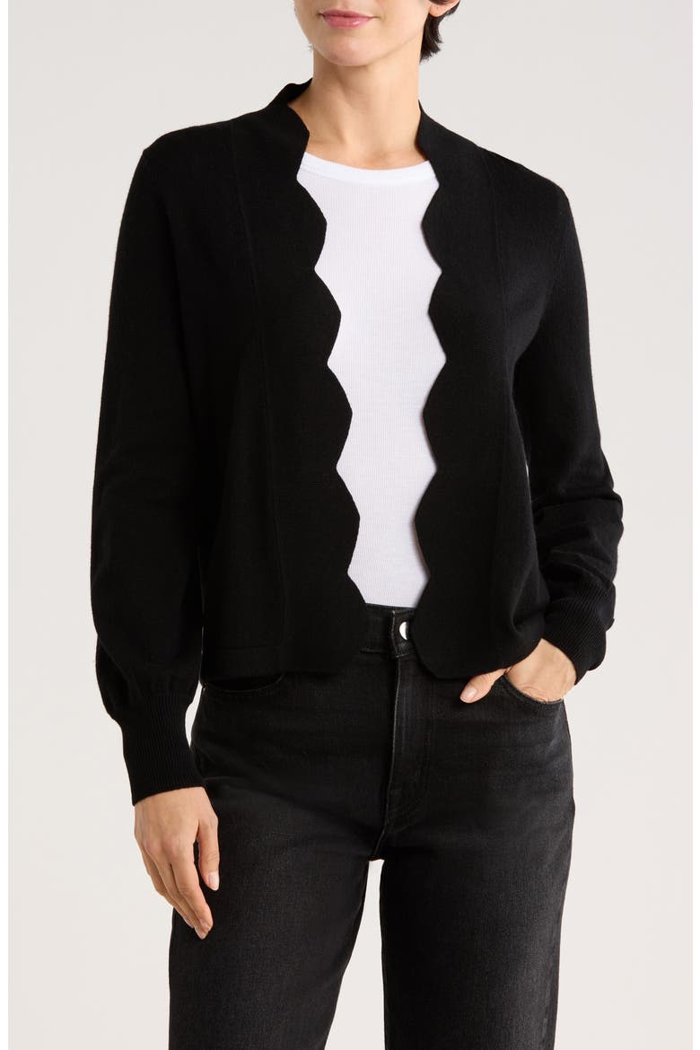 Scallop Edge Open Cardigan, Main, color, BLACK