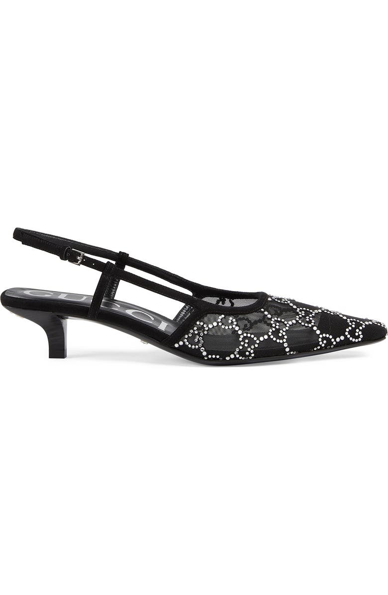 Gucci Tom GG Crystal Kitten Heel Slingback Pump, Alternate, color, Nero/ Nero