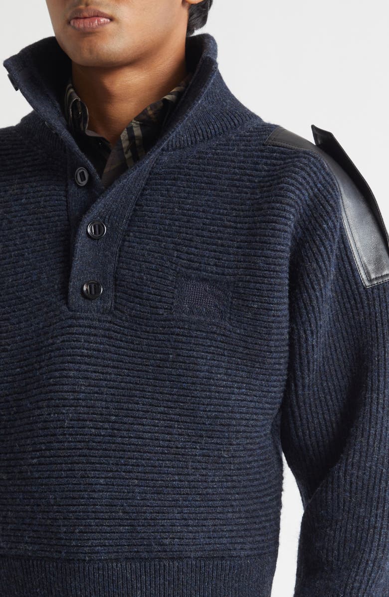 Burberry Leather Trim Rib Wool Blend Turtleneck Sweater, Alternate, color, Tarmac Grey