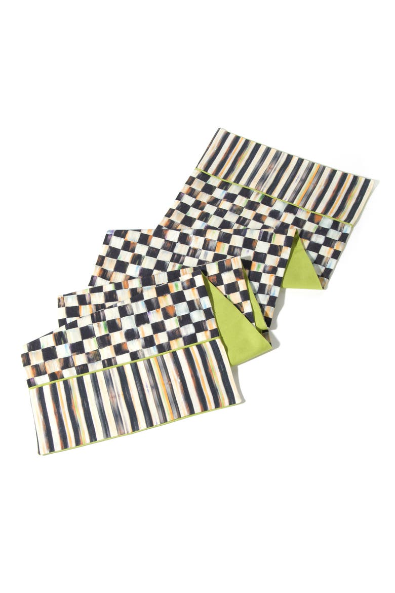 Courtly Check & Stripe Table Runner, Main, color, BLACK/ WHITE