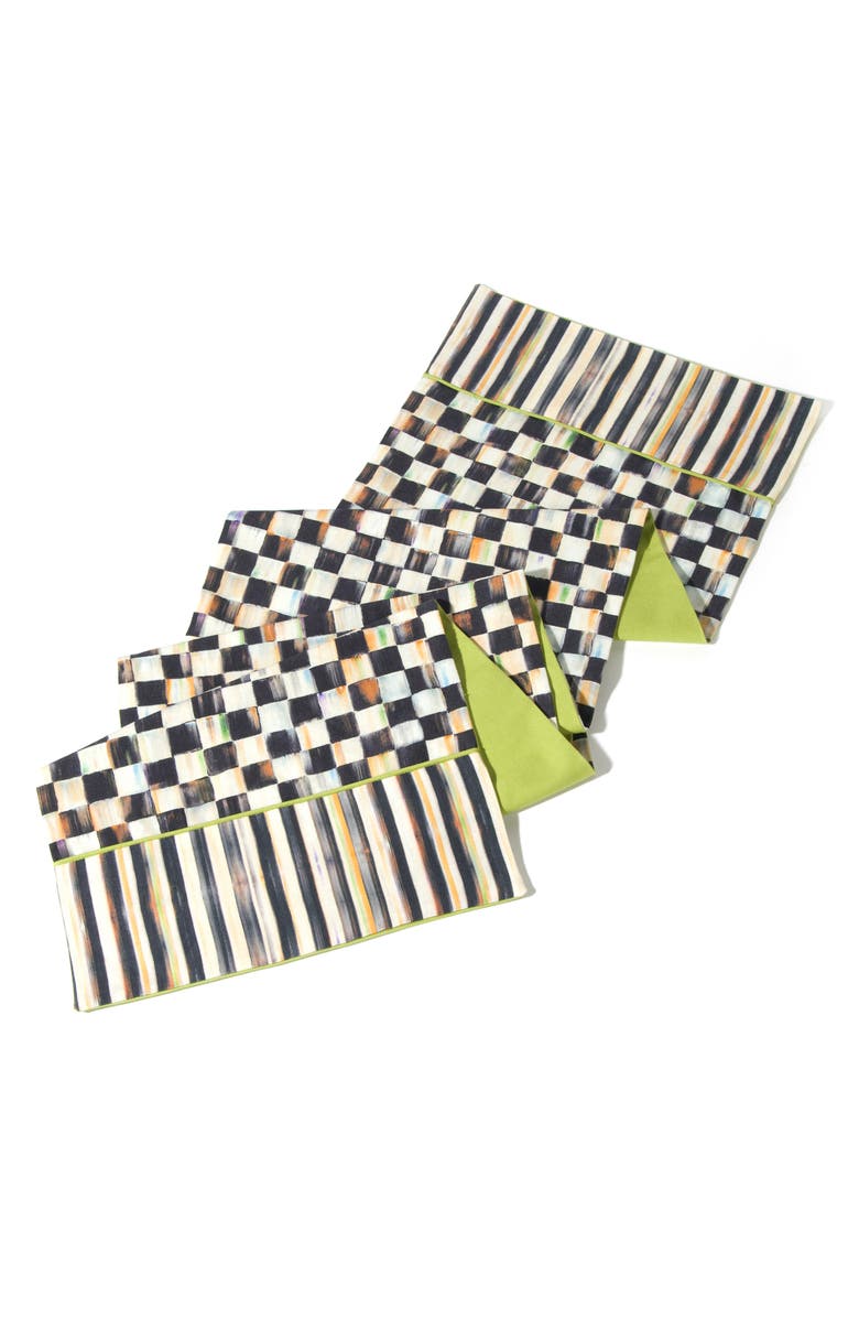 MACKENZIE CHILDS Courtly Check & Stripe Table Runner, Main, color, Black/ White