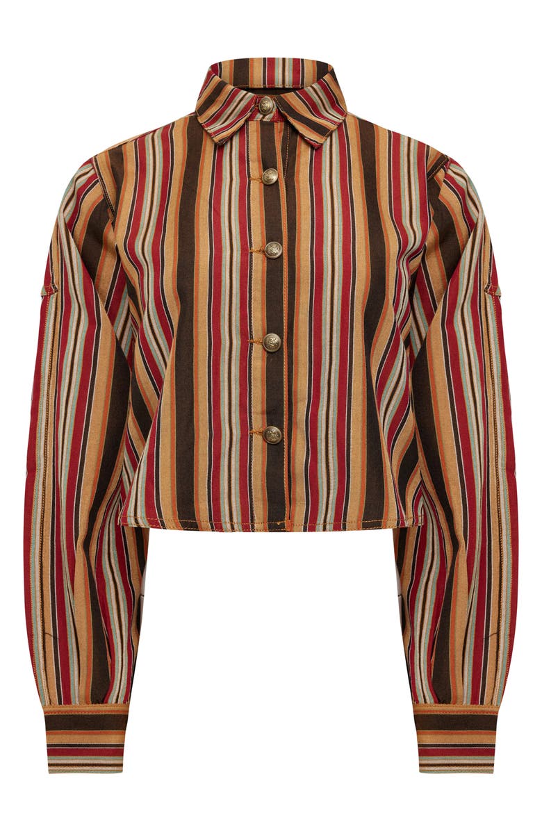 LIONESS Sundrenched Stripe Denim Crop Button-Up Shirt, Alternate, color, Vintage Stripe